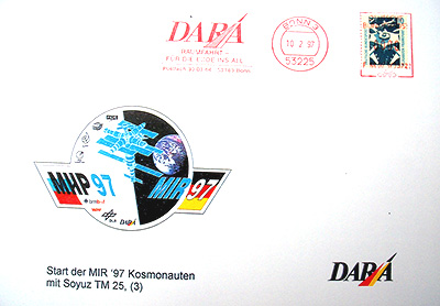 Start der MIR '97 Kosmonauten mit Soyuz TM 25 mit DARA Poststempel vom 10.02.1997