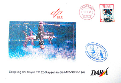 Kopplung der Soyuz TM 25 an die MIR Station mit DLR Poststempel vom 12.02.1997